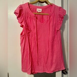 Andree By Unit Hot Pink Ruffle Sleeve Top